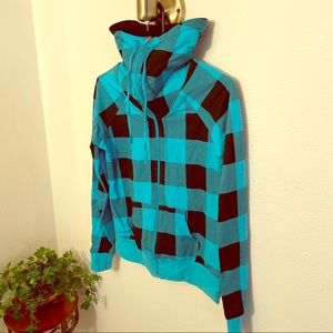 Blue Plaid Zip Up Turtleneck